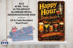 Happy Hour Drinks Bar Pub Sturdy Metal Indoor/Outdoor Sign 8×12