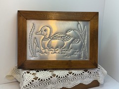 Vintage Punched Tin Wall Art Mallard Duck Folk Art Farmhouse Wood Frame 9”x12”