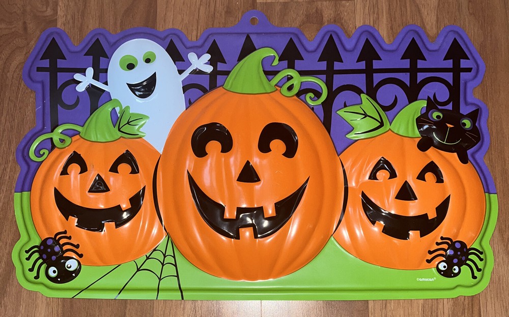 Plastic Pumpkin And Ghost Sign Decor Halloween Plaque