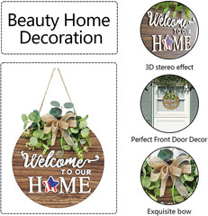 Interchangeable Seasonal Welcome Sign Front Door Decoration, Rustic round Wood W