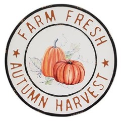 New Farmhouse White Aged FARM FRESH HARVEST PUMPKIN SIGN Metal Wall Hanging 14″