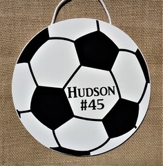 Personalize SOCCER BALL Kids Room SIGN Decor Sports Wall Hanger Plaque Wood