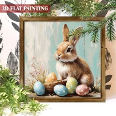 Vintage Lovely Easter Bunny Art Wooden Plaque Farmhouse Home Table Decoration