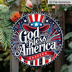 Aluminum Hanging Sign Round 8 Inch God Bless America Patriotic Funny