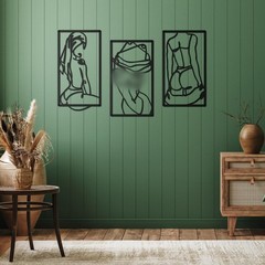 3 Pcs Modern Minimalist Abstract Metal Wall Art Woman Body Artwork Black