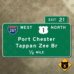 New York Port Chester Tappan Zee Bridge highway road sign Interstate exit 15×9