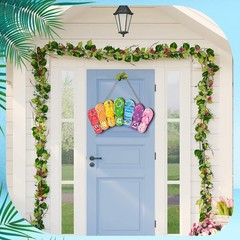 2 Pcs Hello Summer Slippers Hanging Sign Flip Flop Welcome Door Decor Rustic …