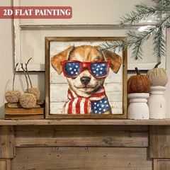 Patriotic Dog Wood Sign, American Flag Sunglasses 4th of July Home Wall Decor
