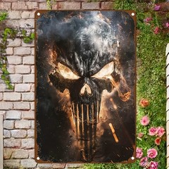 Marvel Punisher Flame Skull Metal Tin Signs, Wall Hanging Plaque and Decor, Suit