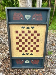 VTG Farmhouse Apple Checkboard Wall Hanging Folk Art Americana Grannycore Decor