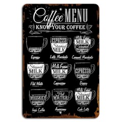 Rustic Coffee Menu Know Your Coffee Sign for Kitchen or Cafe Decor