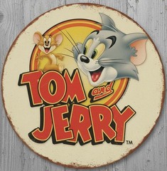 Tom & Jerry Cartoon 12″ Diameter Vintage Novelty Metal Sign Made In USA