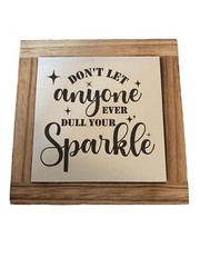 Your Sparkle Sign Plaque Rustic Wood Inspirational Desk Décor Gift 5.9×5.9×0.7in