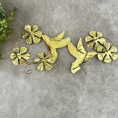 Vintage Brass Hummingbird Wall Art Set of 2 Floral Bird Plaques MCM Boho Decor