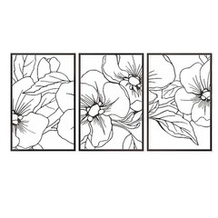3 PCS Black Metal Flowers Wall Decor Minimalist Line Floral Art 12×18 Inch