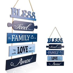 Bless the Food Before for Kitchen Signs Wall Decor, Navy Blue Rustic Dining R…