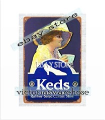victorian lady KEDS RUBBER-SOLED CANVAS SHOES metal tin sign home garden decor