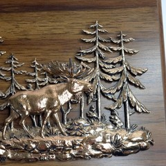 VTG A & F Moose Wildlife 3D Wood Wall Plaque Hanging Copper Tone Rustic Decor