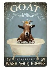 Metal Sign with a Goat in a Bathtub with “Wash Your Hooves.” 27670