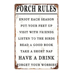 Vintage Metal Sign Porch Rules 8×12 Inches