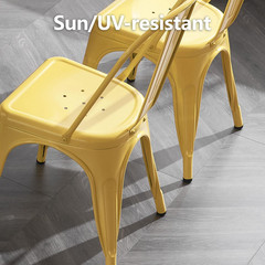 Farmhouse Tolix Style Yellow Metal Dining Chairs – Set of 4, Stackable