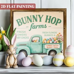 Whimsical Bunny Hop Farm Flower Truck Wooden Plaque Retro Easter Decoration Gift