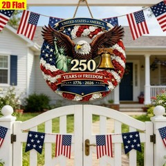 Patriotic USA Wreath 250 Years Liberty Bell Front Wooden Door Wall Hanging Decor