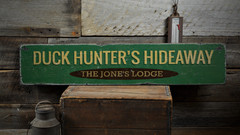 Duck Hunter’s Hideaway, Custom Family – Rustic Distressed Wood Sign
