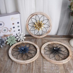 3-Piece Round Farmhouse Wall Decor Set with 6 Interchangeable Flowers – Rustic 1