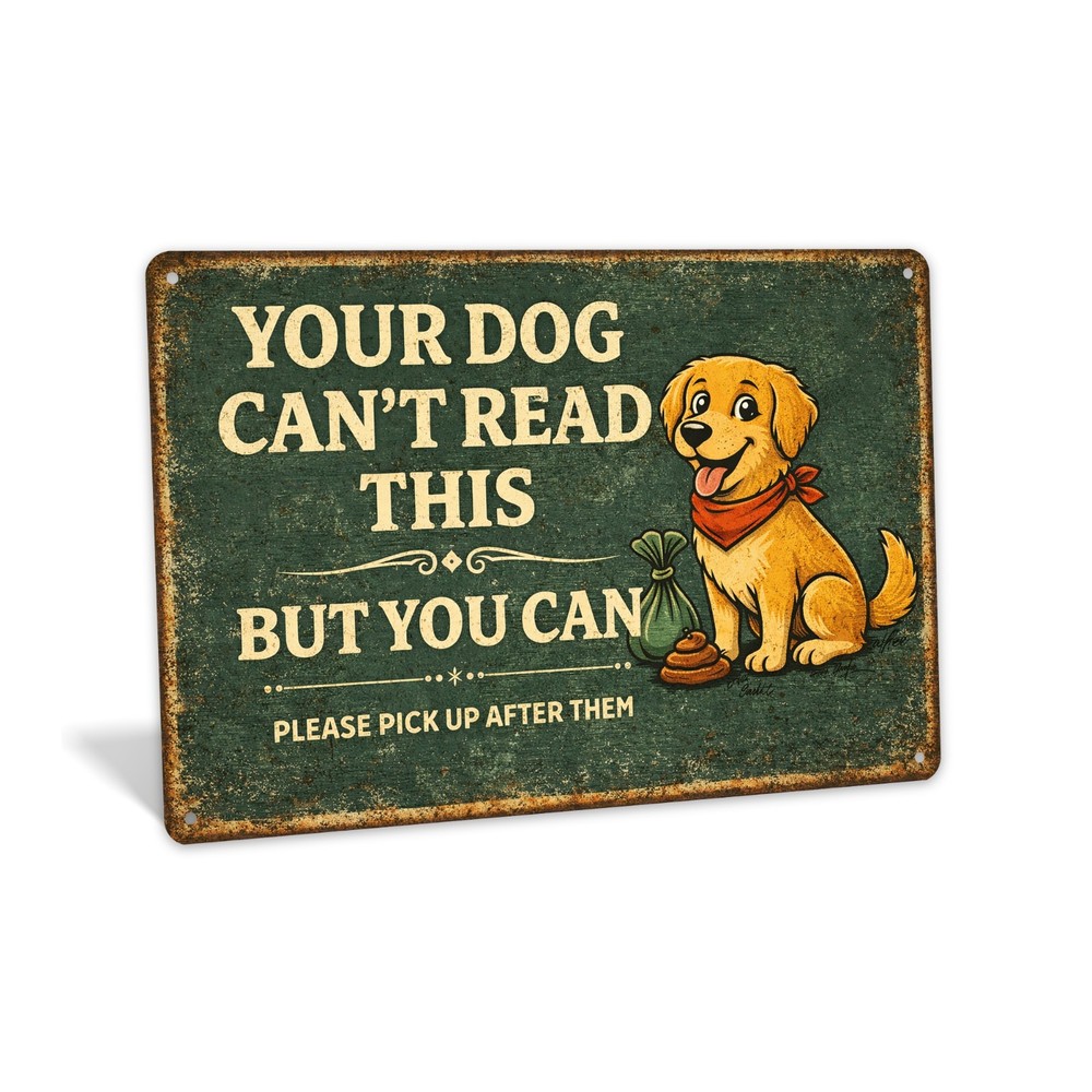 Funny Dog Yard Sign, Metal Pet Rules Warning, Pick Up Poop Reminder