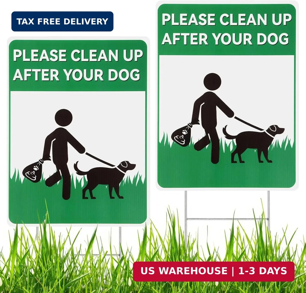 2 Pack Clean up After Your Dog Signs, 12.6″ x 9.5″ No Pooping Dogs Signs with Me