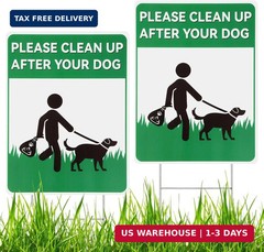 2 Pack Clean up After Your Dog Signs, 12.6″ x 9.5″ No Pooping Dogs Signs with Me