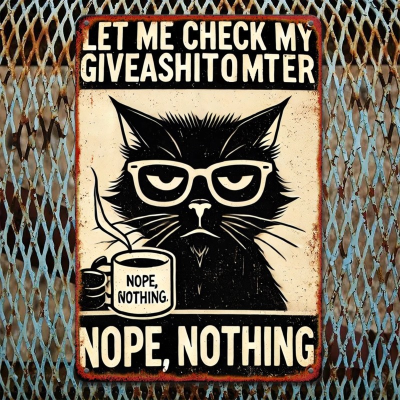 Giveashitomter Cat Metal Sign Funny Sarcastic Decor Coffee Cat Rustic Kitchen