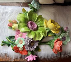 MacKenzie-Childs Green Flower Market 3D Wall Art Plaque Hand Painted New