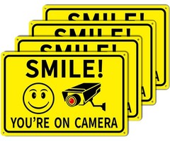 4-Pack Smile You’re On Camera Signs 8″x12″ Rust Free Aluminum Video Surveillance