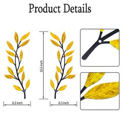 2 PCS Metal Tree Leaf Wall Decor Rustic Vine Branch Art Golden Yellow