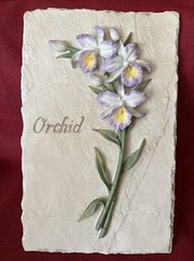 Home Interiors Wall Plaque Slate Look Fluted Relief Orchid Flower