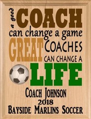 Custom Soccer Coach Gift – Personalized Wood Plaque with Name & Year – “Great Co