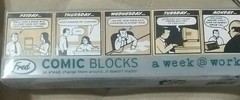 Fred Comic Blocks “A Week @ Work”-five wooden blocks-illustrated-new, sealed