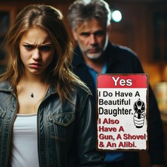 Funny Yes I Have Beautiful Daughter Gun, Shovel, Alibi Metal Sign Man Cave Decor