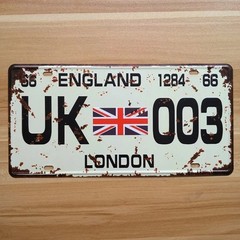 Vintage Spain Madrid License Plate Metal Tin Sign Flag Travel Wall Garage Decor