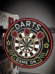 Round Plastic Darts Wall Sign “Game On” Dartboard Graphic Print, Modern
