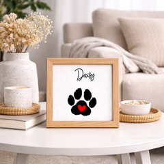 Personalized Dog Paw Memorial Sign Laser Engraved Pet Loss Gift on Wood in Frame