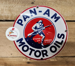 PAN – AM SIGN , vintage replica gas station sign, 8″ ALUMINUM, garage, motor oil