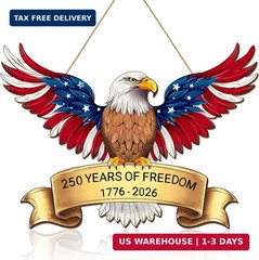250th Anniversary 4th of July Door Sign, American Eagle 1776-2026 Wreath Patriot