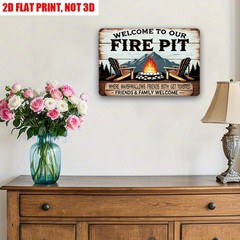 Vintage Welcome to Our Fire Pit Metal Sign Funny Decor Camping/Backyard Wall Art
