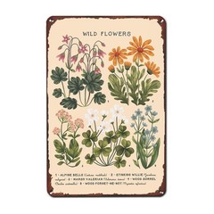 Vintage Wild Flowers Metal Wall Art 8×12 Inch Beige Brown