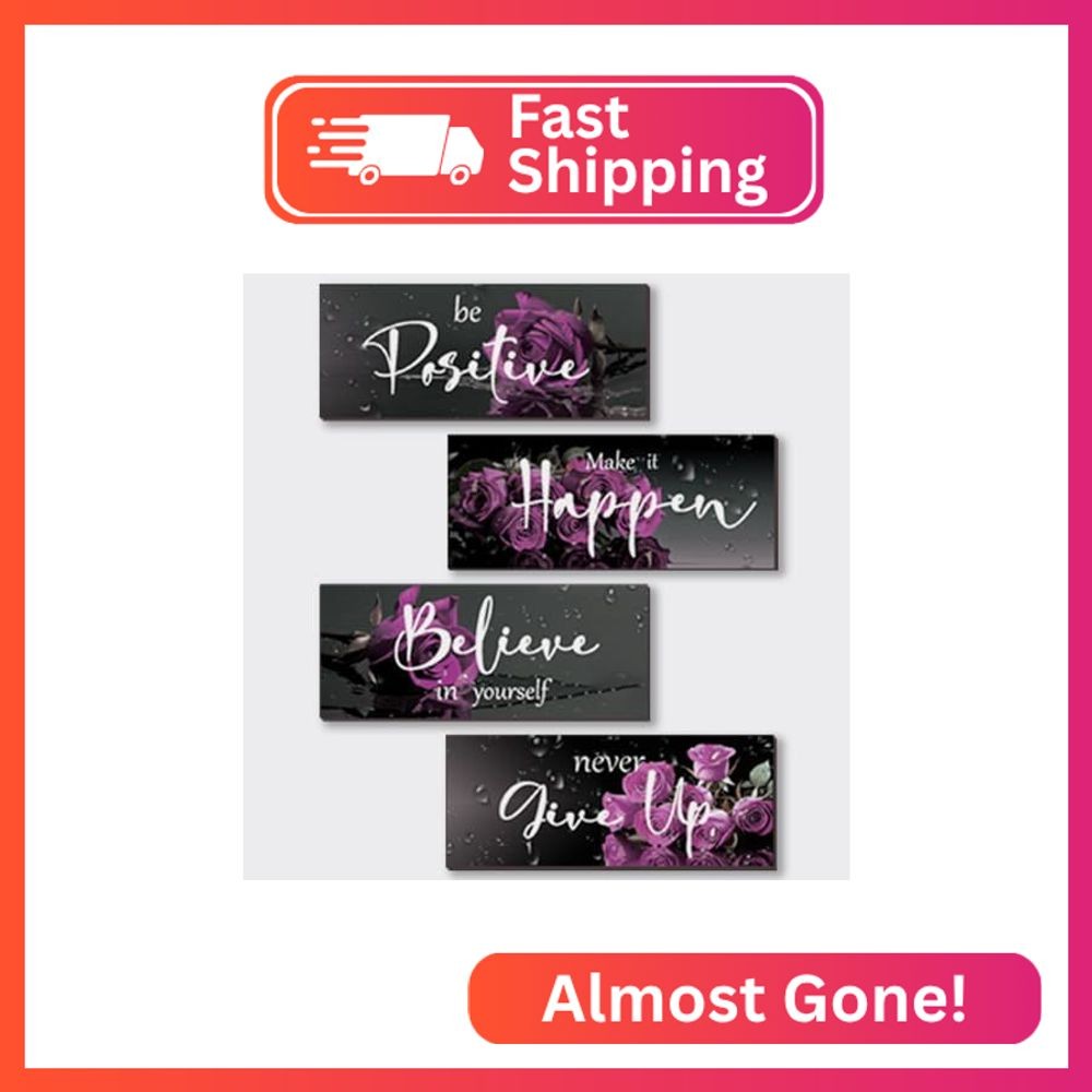 FENCORDAR 4 Piece Purple Wall Decor Set Inspirational Purple Black Decor for Bed