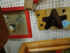 Handmade Leather Stars opon pine wood, 11x2x5