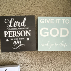 2 Wood Religious Quote Plaques Wall Mounted Square Typography Black/Blue